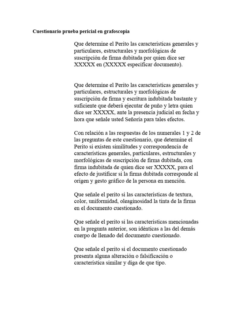 Cuestionario Prueba Pericial En Grafoscopia Y Documentos | PDF ...