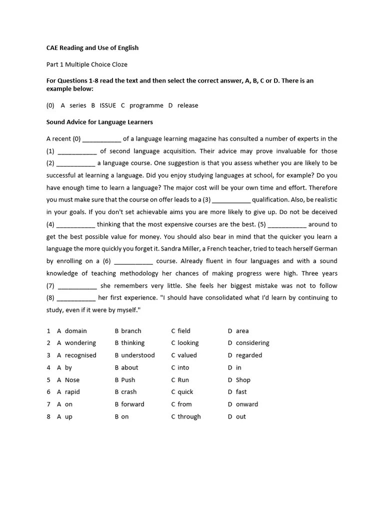 CAE Reading And Use Of English 2 | PDF | Second Language Acquisition ...
