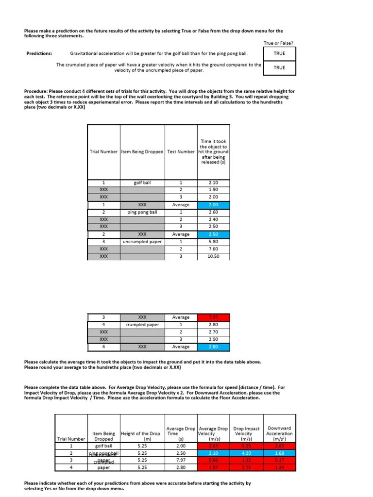 Minilab Calculating Gravitational Acceleration | PDF | Velocity ...