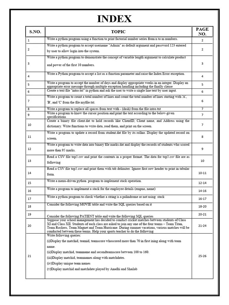 Practical File Index | PDF | Parameter (Computer Programming) | Comma ...