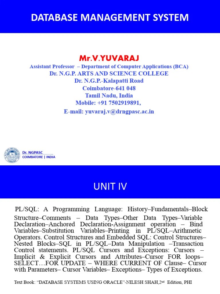 DBMS Unit Iv | PDF | Pl/Sql | Control Flow