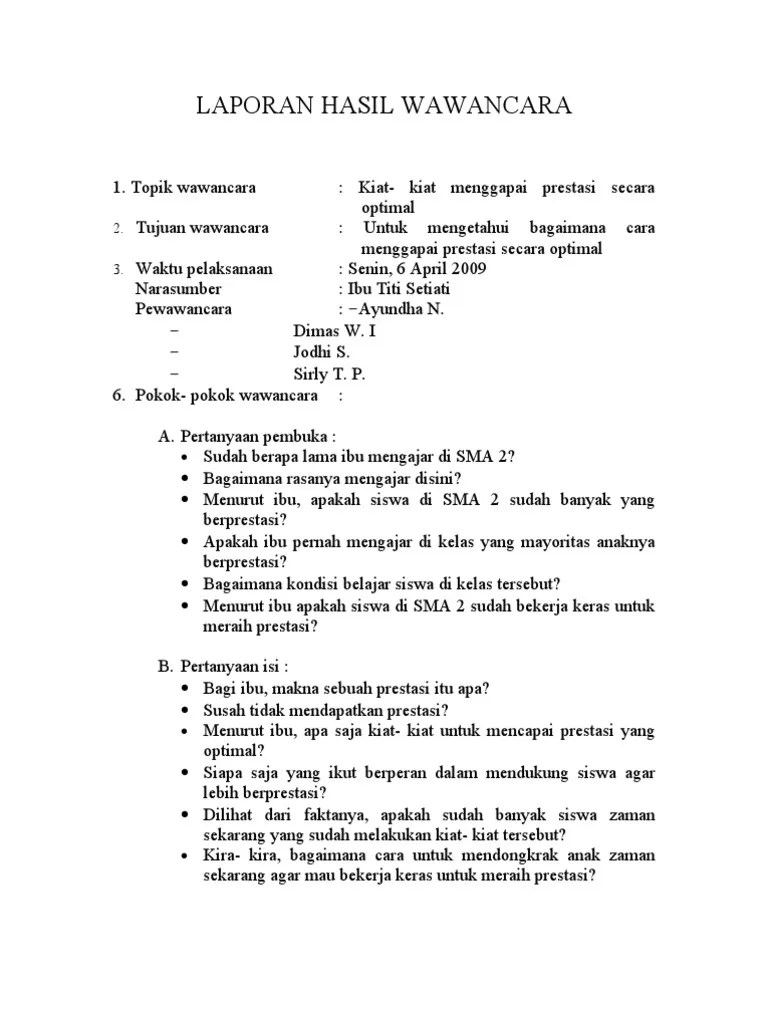 Guru memberikan pekerjaan rumah kepada. Laporan Hasil Wawancara B Indonesia Pdf