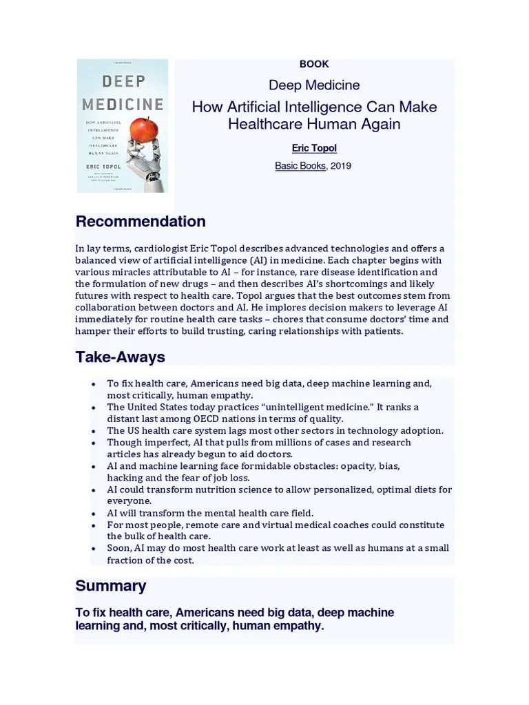 Deep Medicine | PDF | Medical Diagnosis | Artificial Intelligence