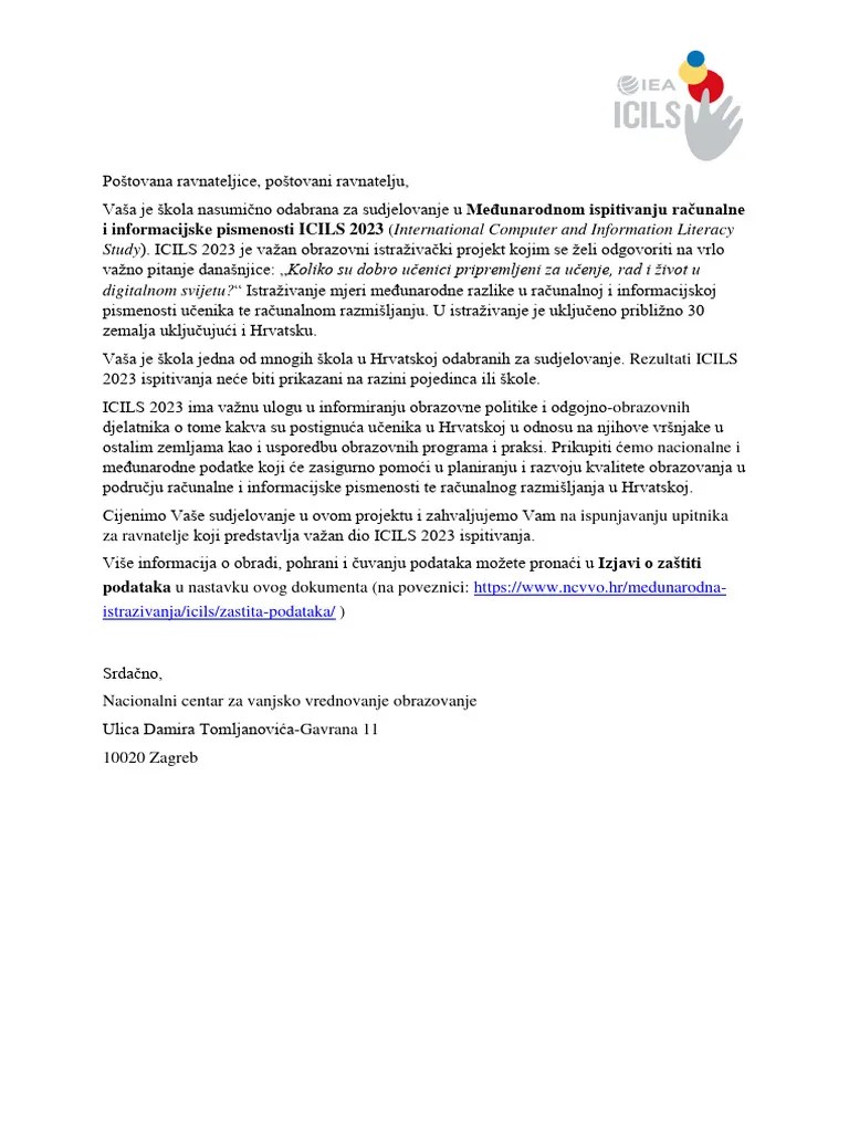 Icils 2023 - Izjava O Zastiti Podataka Za Ravnatelje | PDF