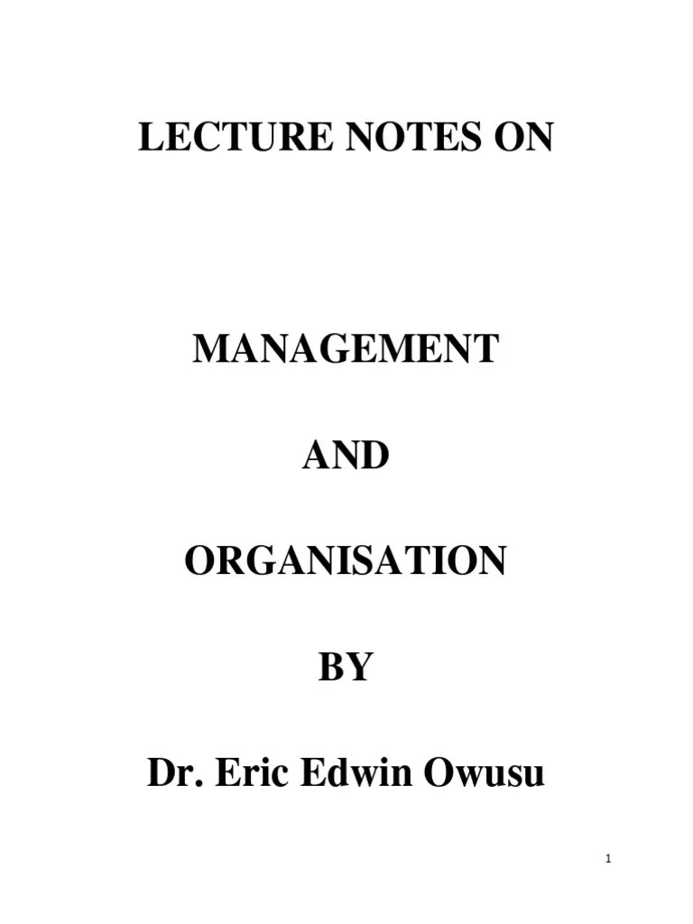 Management And Organisation Notes | PDF | Strategic Planning | Goal