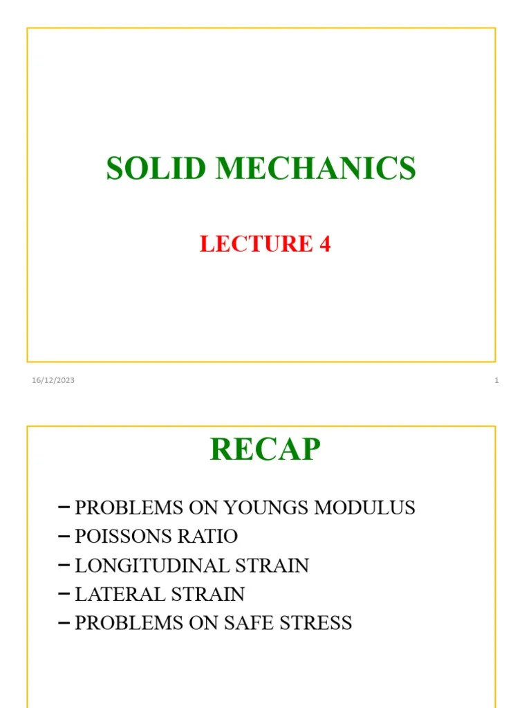 Lecture 4 Solid Mechanics | PDF | Young's Modulus | Elasticity (Physics)