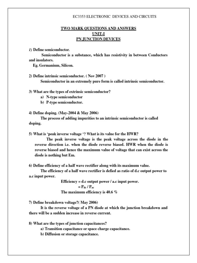 Ec3353 Electronic Devices And Circuits | PDF | Amplifier | Electronic ...