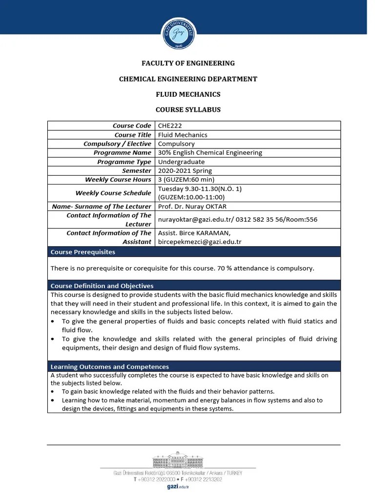 GUZEM Fluid Mechanics Course Syllabus | PDF | Fluid Dynamics | Fluid ...