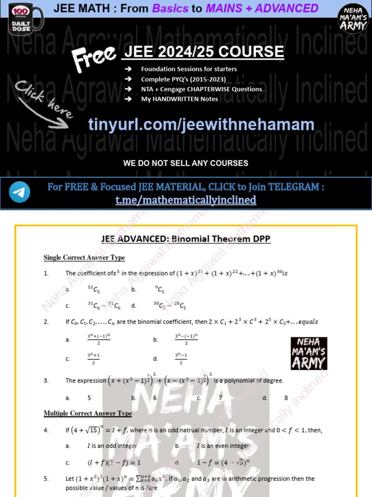 DPP - Question - JEE ADVANCED - Binomial Theorem | PDF | Combinatorics ...