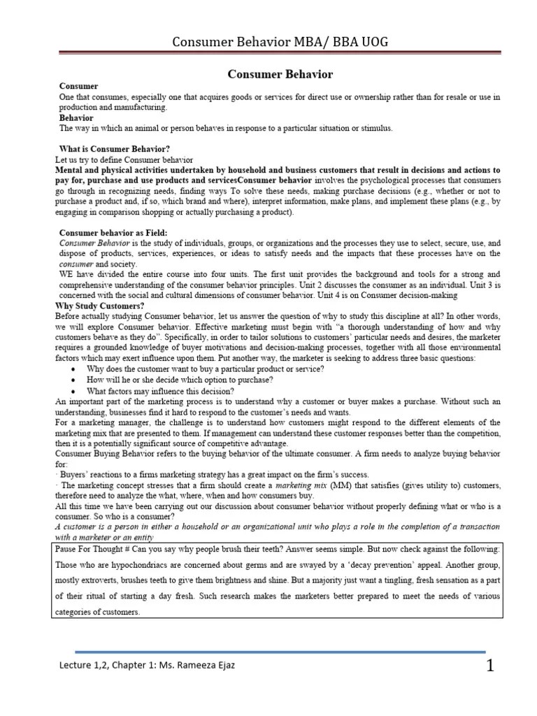 Lecture 2 Consumer Behavior | PDF | Consumer Behaviour | Behavior