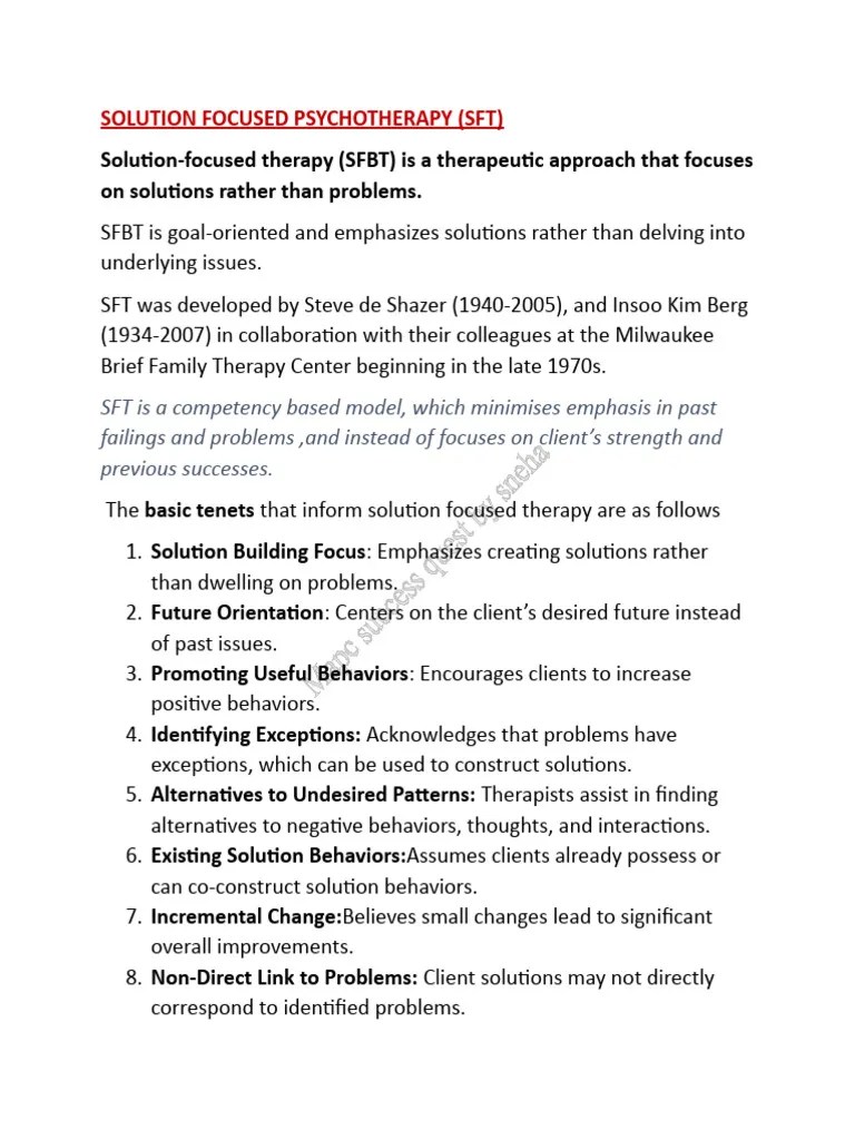 Solution Focused Therapy By Sneha | PDF | Psychotherapy | Behavioural ...