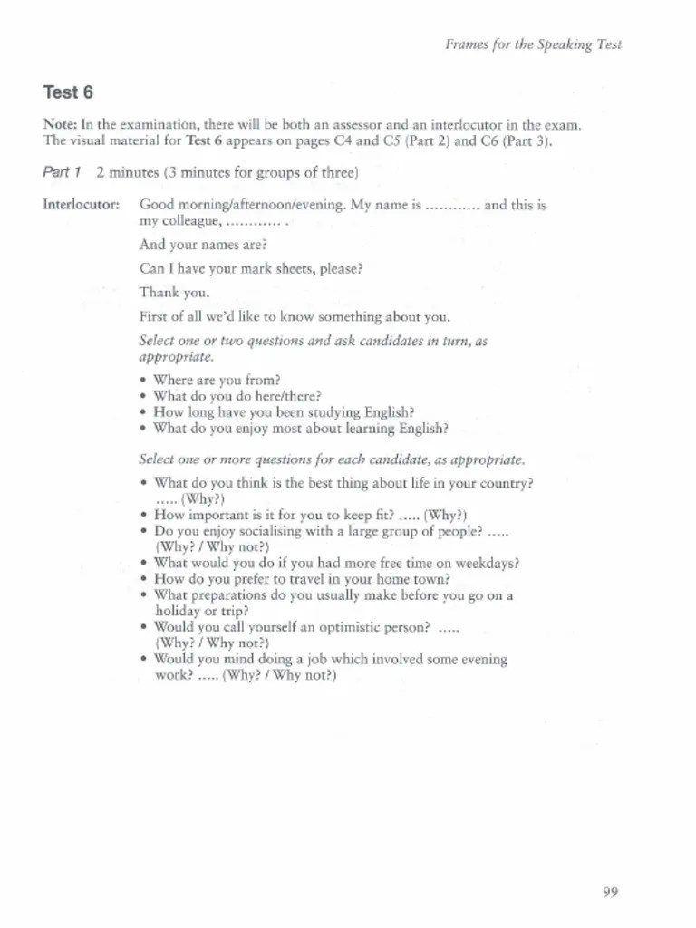 Cae. Speaking Test 6. | PDF