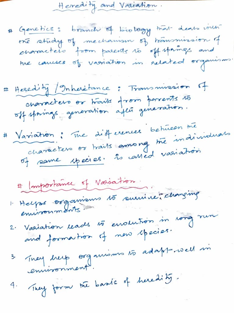 Heredity And Variation Class 10 | PDF | Genetics | Biology