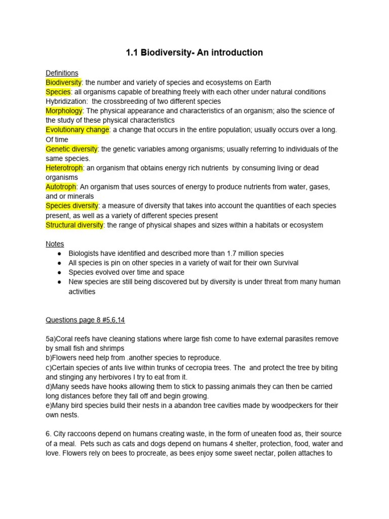 1.1 Biodiversity - An Introduction | PDF | Biodiversity | Species