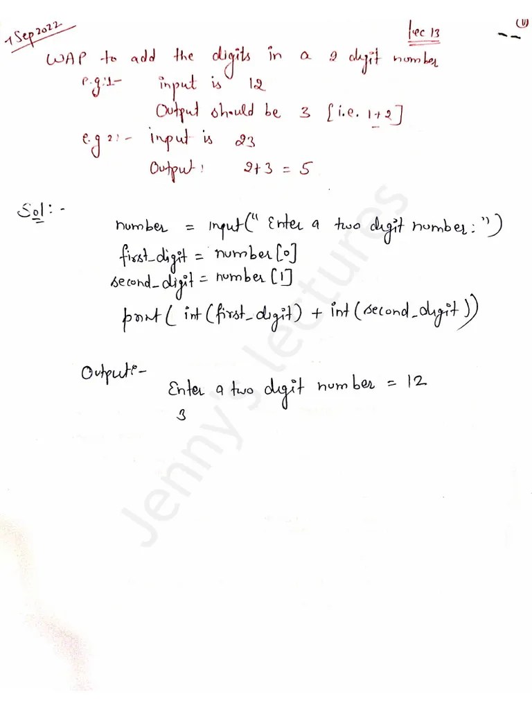 Program To Add Digits Of A 2 Digits Number | PDF
