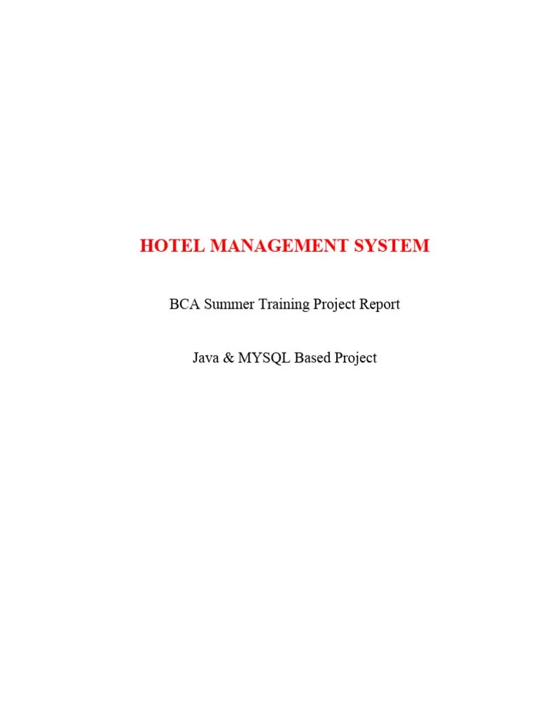 Hotel Management System JAVA + MySQL Summer Training Project For BCA ...