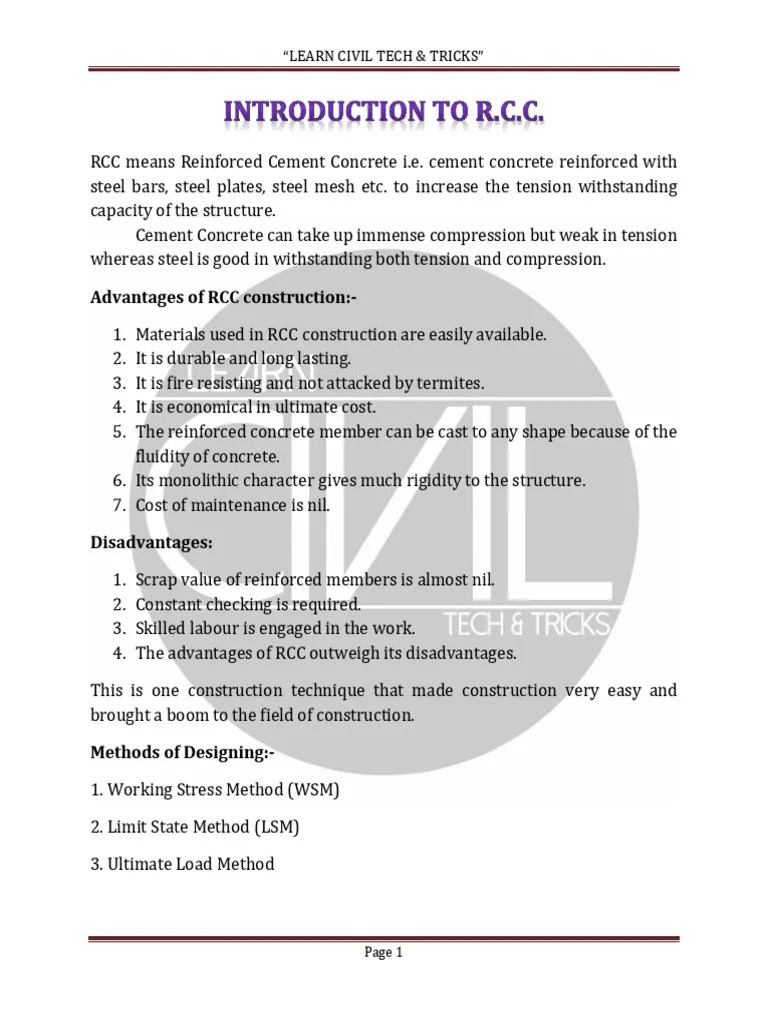 INTRODUCTION To RCC Learn Civil Tech & Tricks | PDF | Deformation ...