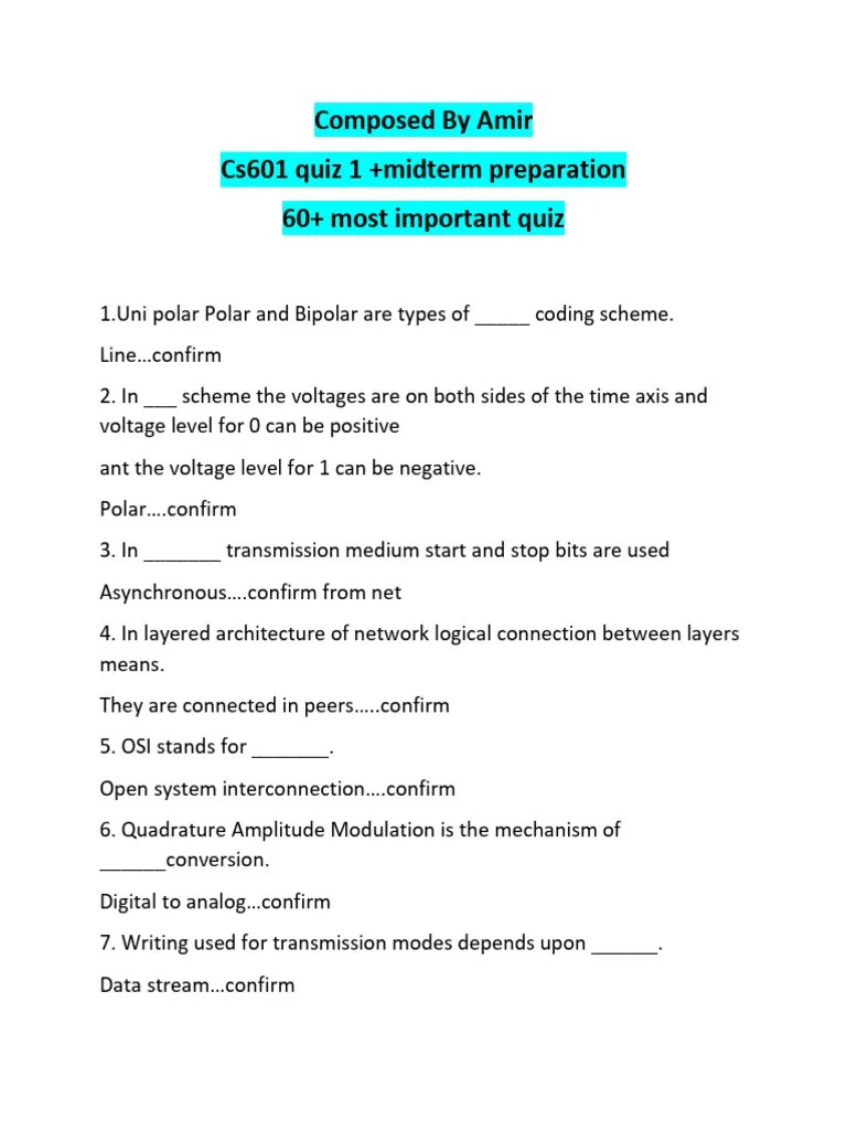 Cs601-Quiz 1 | PDF | Transmission Medium | Telecommunications