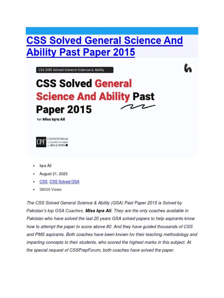 CSS Solved General Science And Ability Past Paper 2015 | PDF | Kidney | Biotechnology
