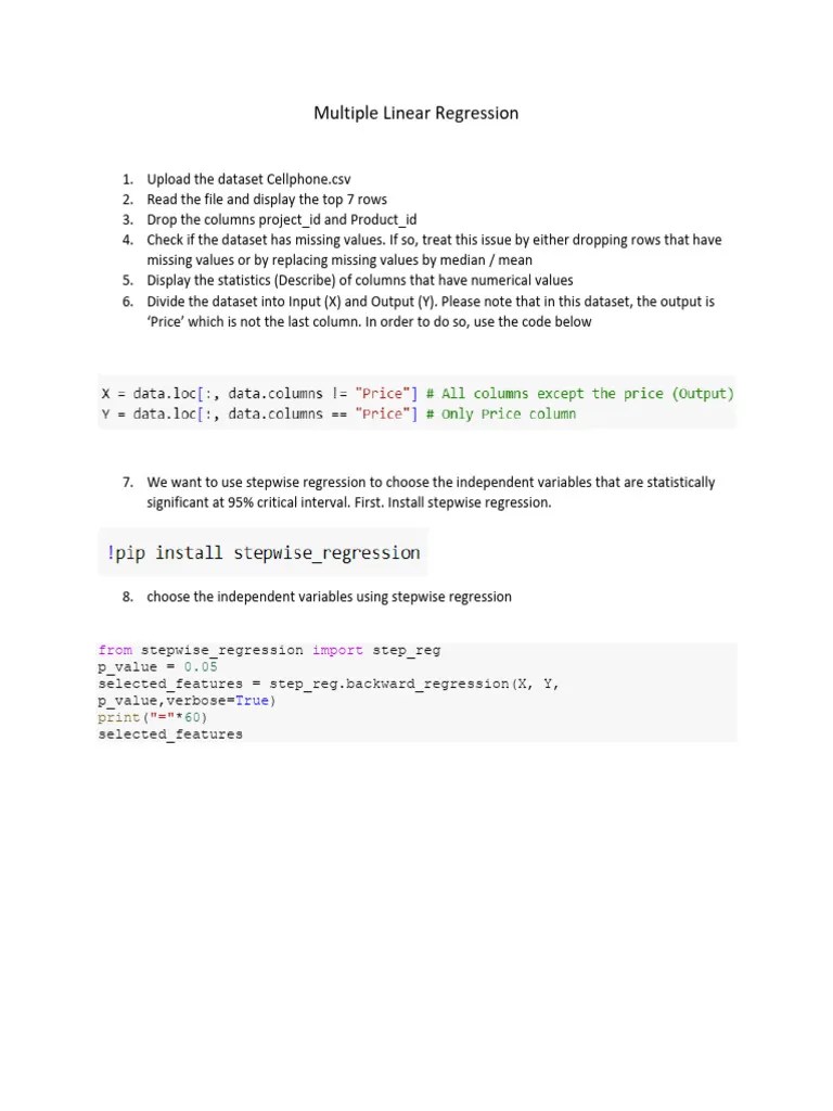 Exercises For Multiple Linear Regression | PDF
