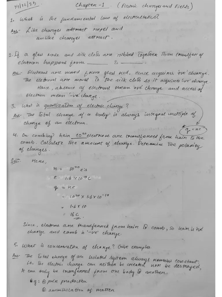 Class 12 Ch. 1. Physics Important Notes. | PDF
