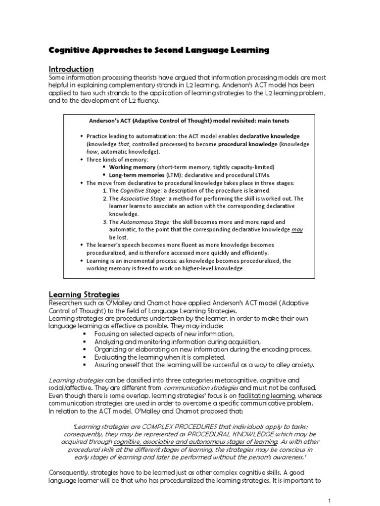Cognitive Approaches To Second Language Learning | PDF | Second ...