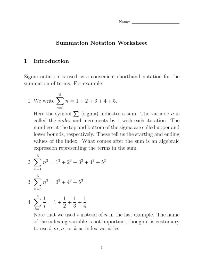 Sigma Notation WS | PDF | Summation | Mathematical Objects