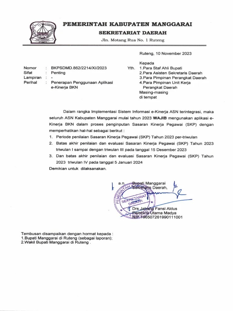 Penerapan Penggunaan Aplikasi E-Kinerja BKN | PDF