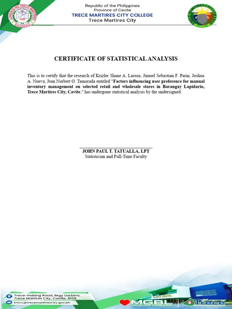 Certificate Of Statistical Analysis | PDF