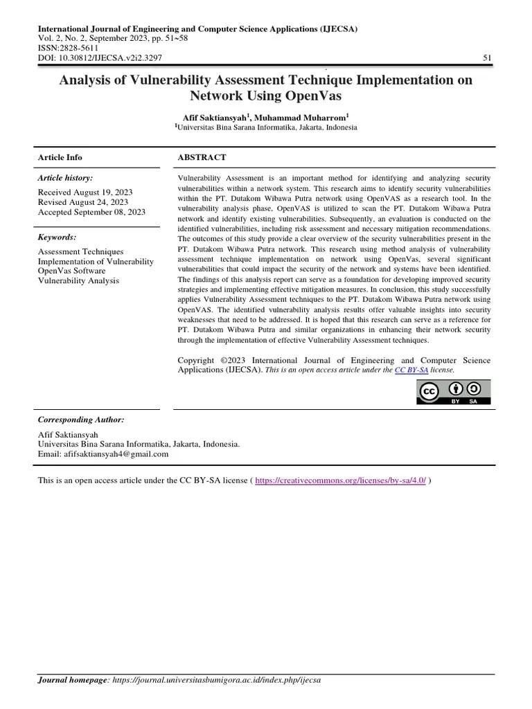Analysis Of Vulnerability Assessment Technique Imp | PDF | Vulnerability (Computing) | Computer ...