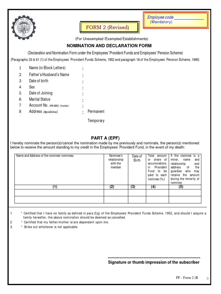 PF Nomination Form 2 | PDF