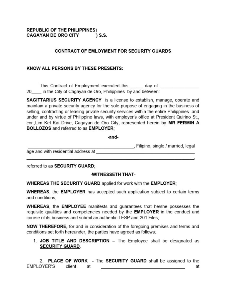 Security Guard Employment Contract New-2024 | PDF | Employment ...