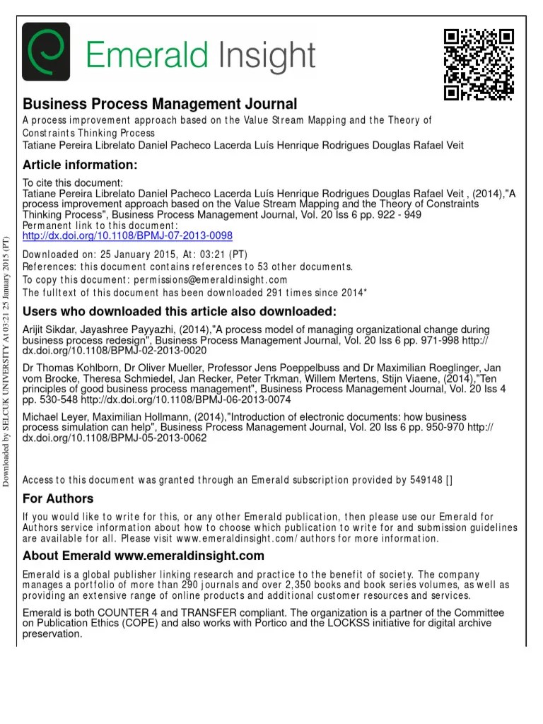 A Process Improvement Approach Based On The Value Stream Mapping And ...