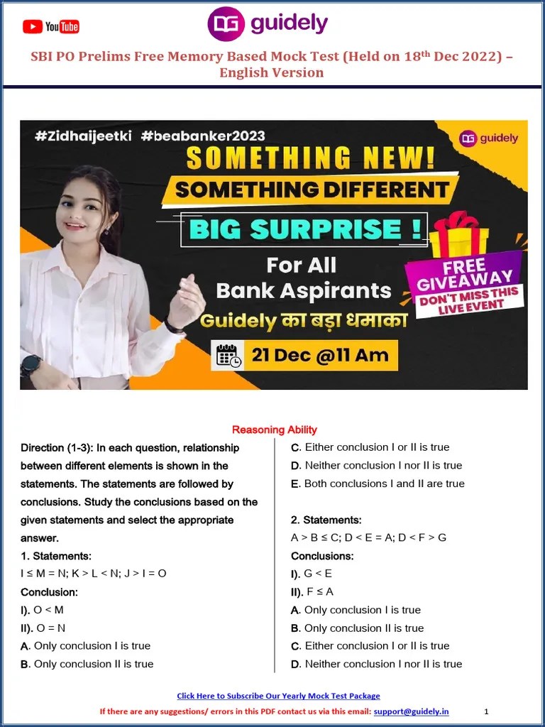 Sbi Po Prelims Memory Based Questions Paper PDF English Version | PDF ...