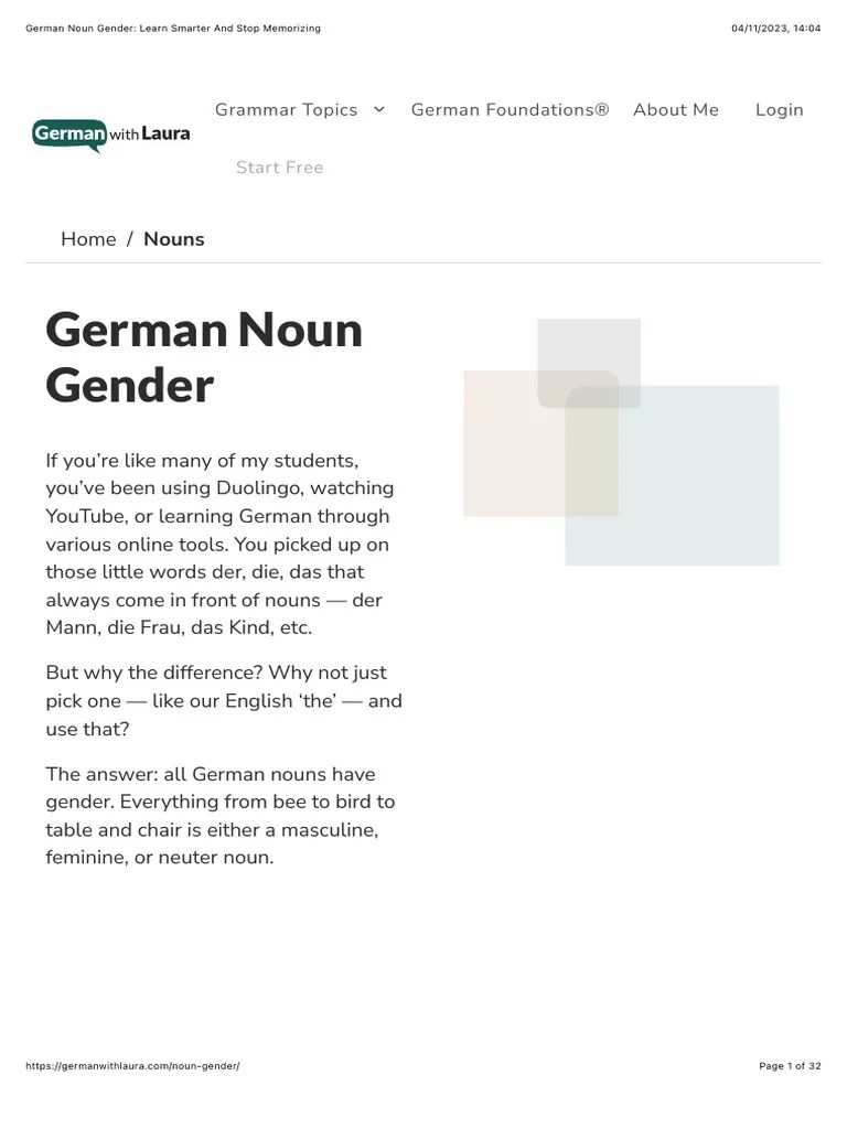 German Noun Gender: Learn Smarter And Stop Memorizing | PDF