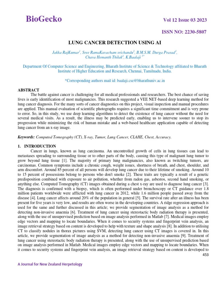 Artificial Intelligence Lung Cancer Publication | PDF
