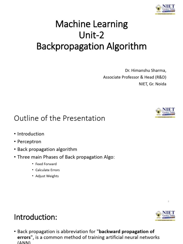 Machine Learning Unit-2 Backpropagation Algorithm | PDF | Cybernetics ...