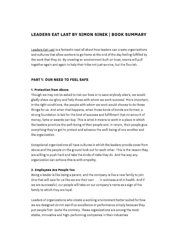 Leaders Eat Last By Simon Sinek Book Summary | PDF