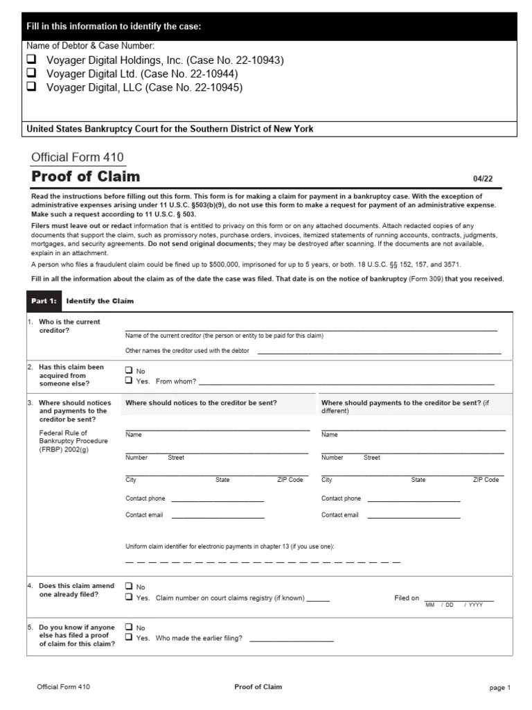 Proof Of Claim Form | Download Free PDF | Bankruptcy | Security Interest