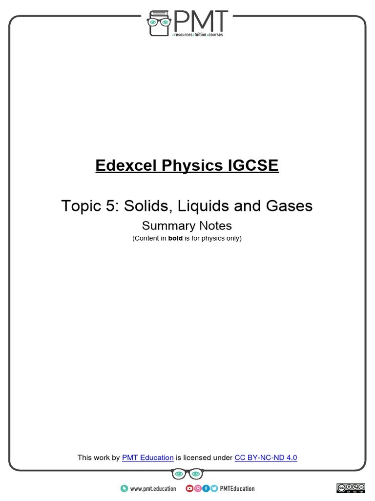 Summary Notes - Topic 5 Solids, Liquids And Gases - Edexcel Physics IGCSE | PDF | Gases ...