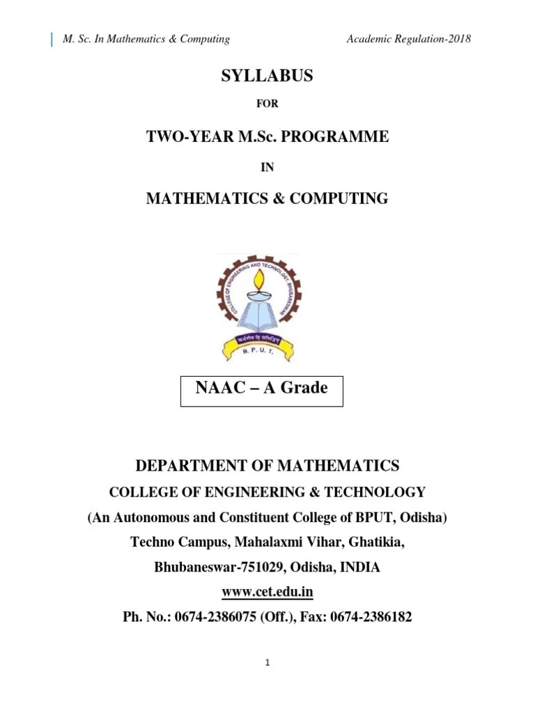 M.sc. Maths & Computing Syllabus AR 2018 | PDF | Matrix (Mathematics) | Functional Analysis