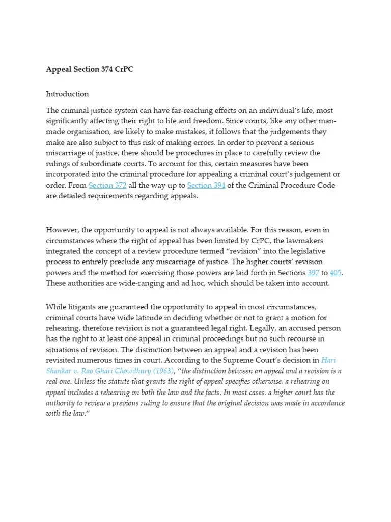 Appeal Section 374 CRPC | PDF | Criminal Procedure In South Africa | Appeal