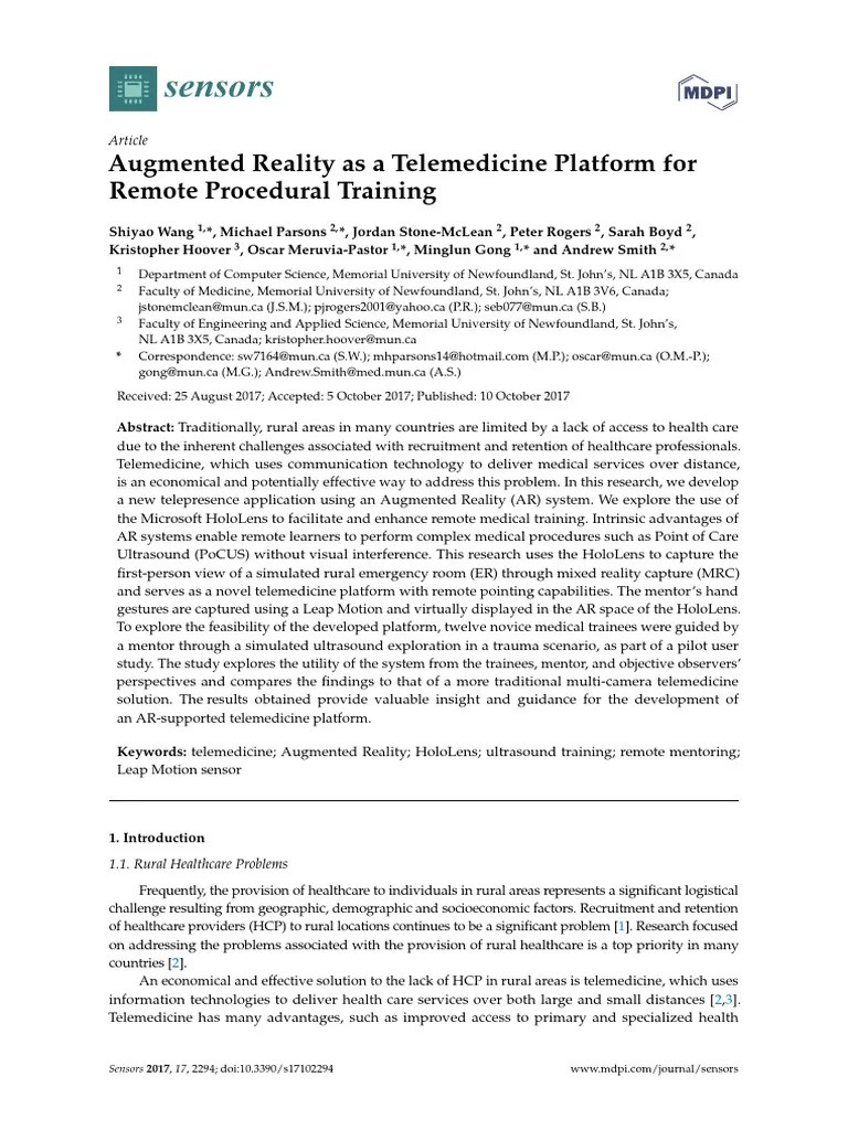 Augmented Reality As A Telemedicine Platform For R | PDF | Augmented Reality | Virtual Reality