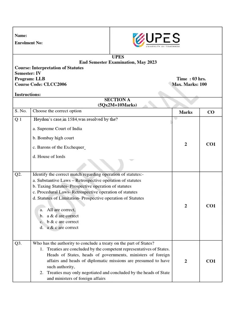 Interpretation Of Statutes 2023 Question Paper | PDF | Justice | Crime ...