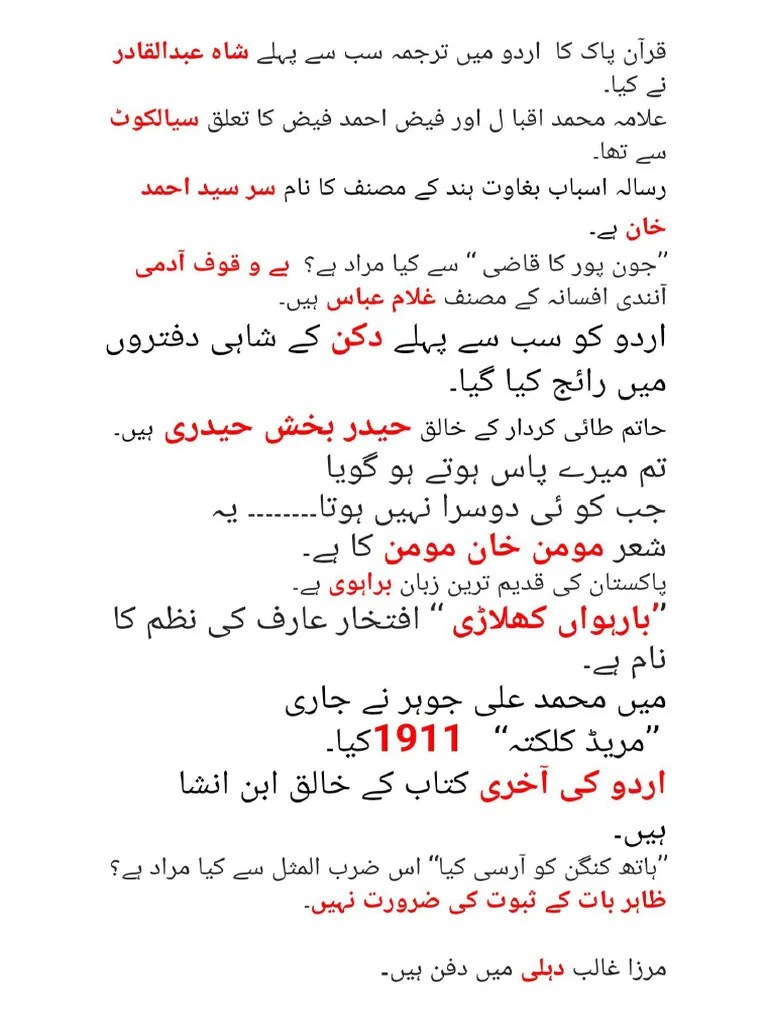 Ppsc Urdu Mcqs | PDF