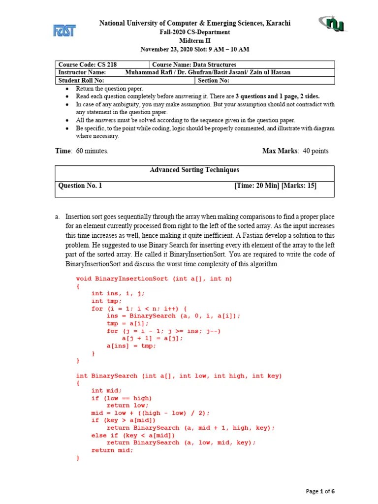 Data Structure Exam | PDF | Algorithms And Data Structures | Computer ...