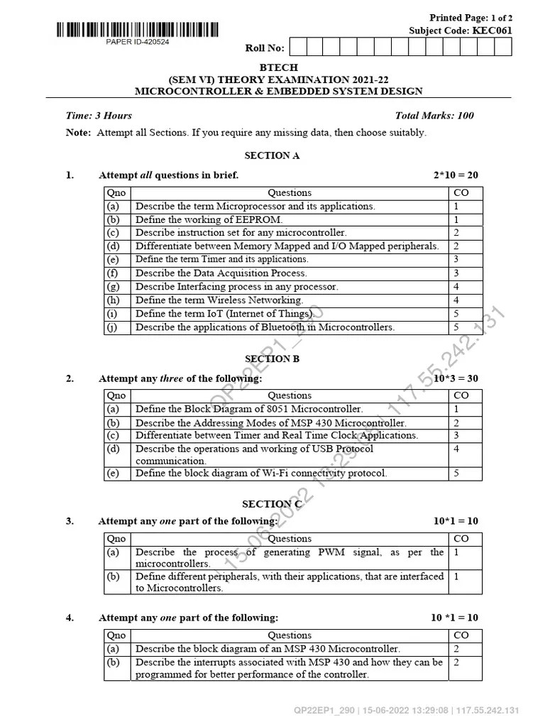 Microcontroller Embedded System Design Kec061 | PDF | Microcontroller ...
