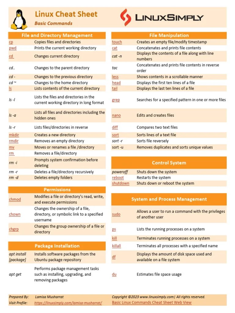 Basic Linux Commands Cheat Sheet | Download Free PDF | Computer File ...