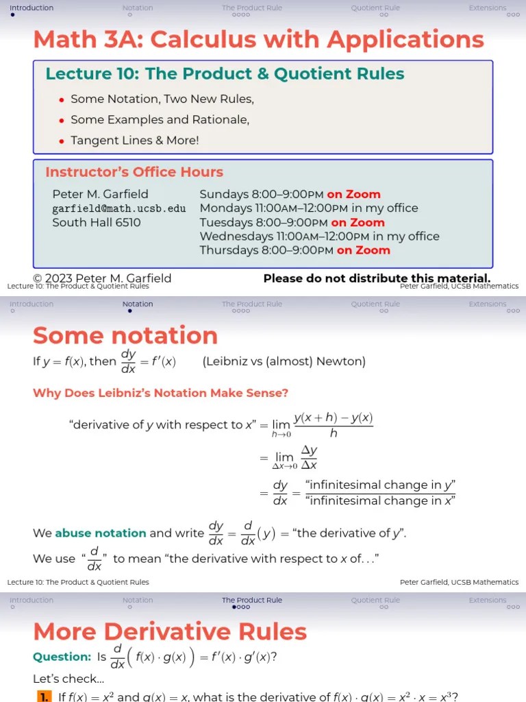 10 Product And Quotient Rules | PDF | Derivative | Mathematical Physics