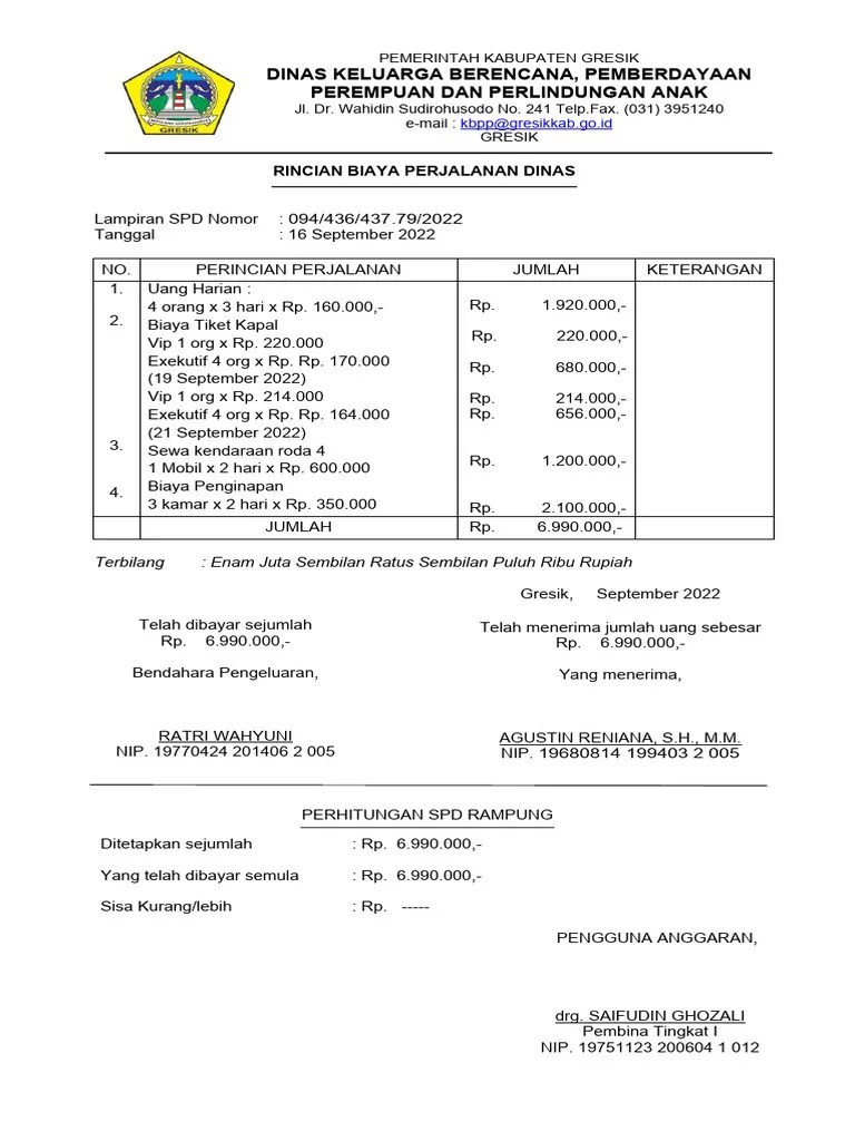 Rincian Biaya Perjalanan Dinas | PDF